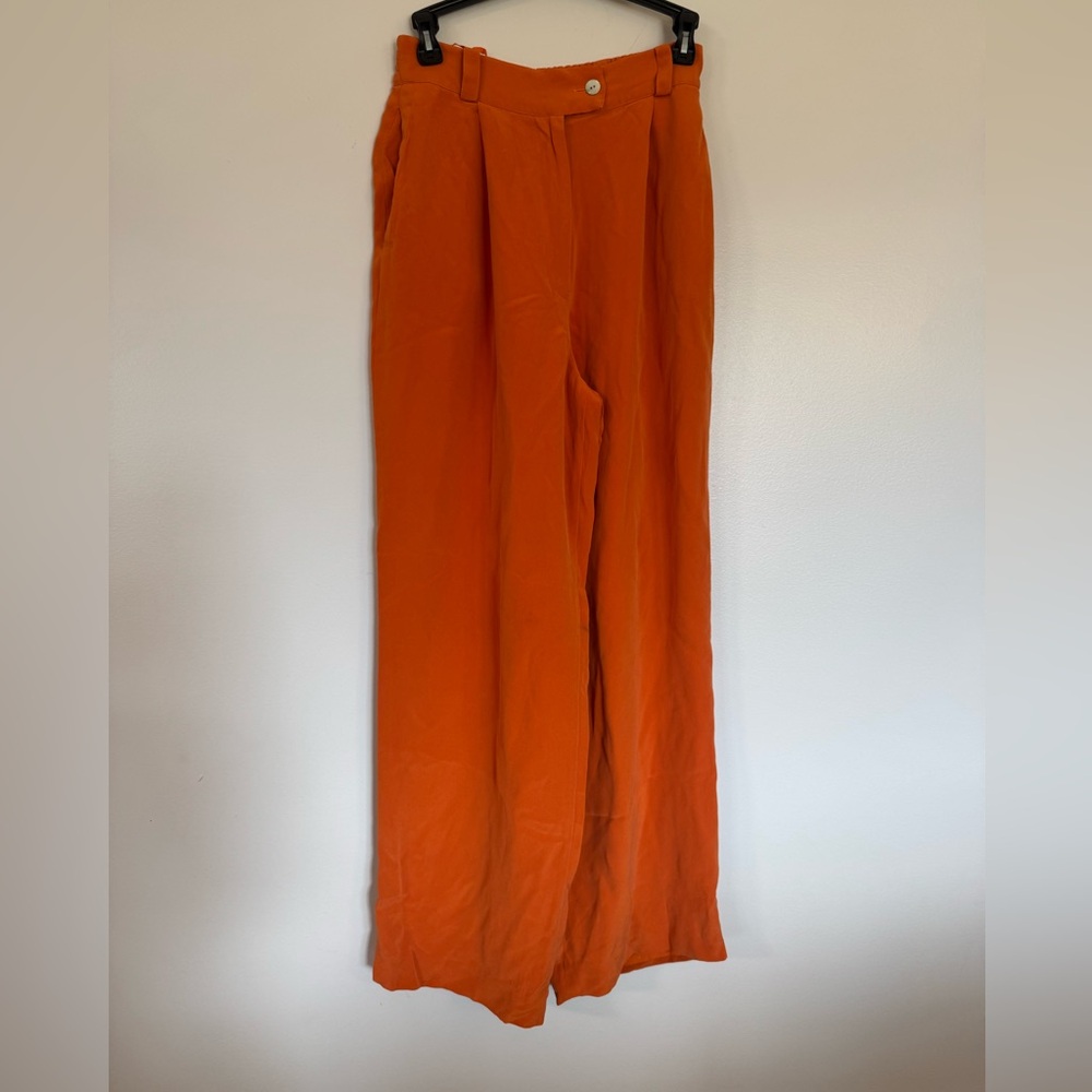 Vintage Mondi Collections Orange 100% Silk Pants Size 4 Flowing wide leg style